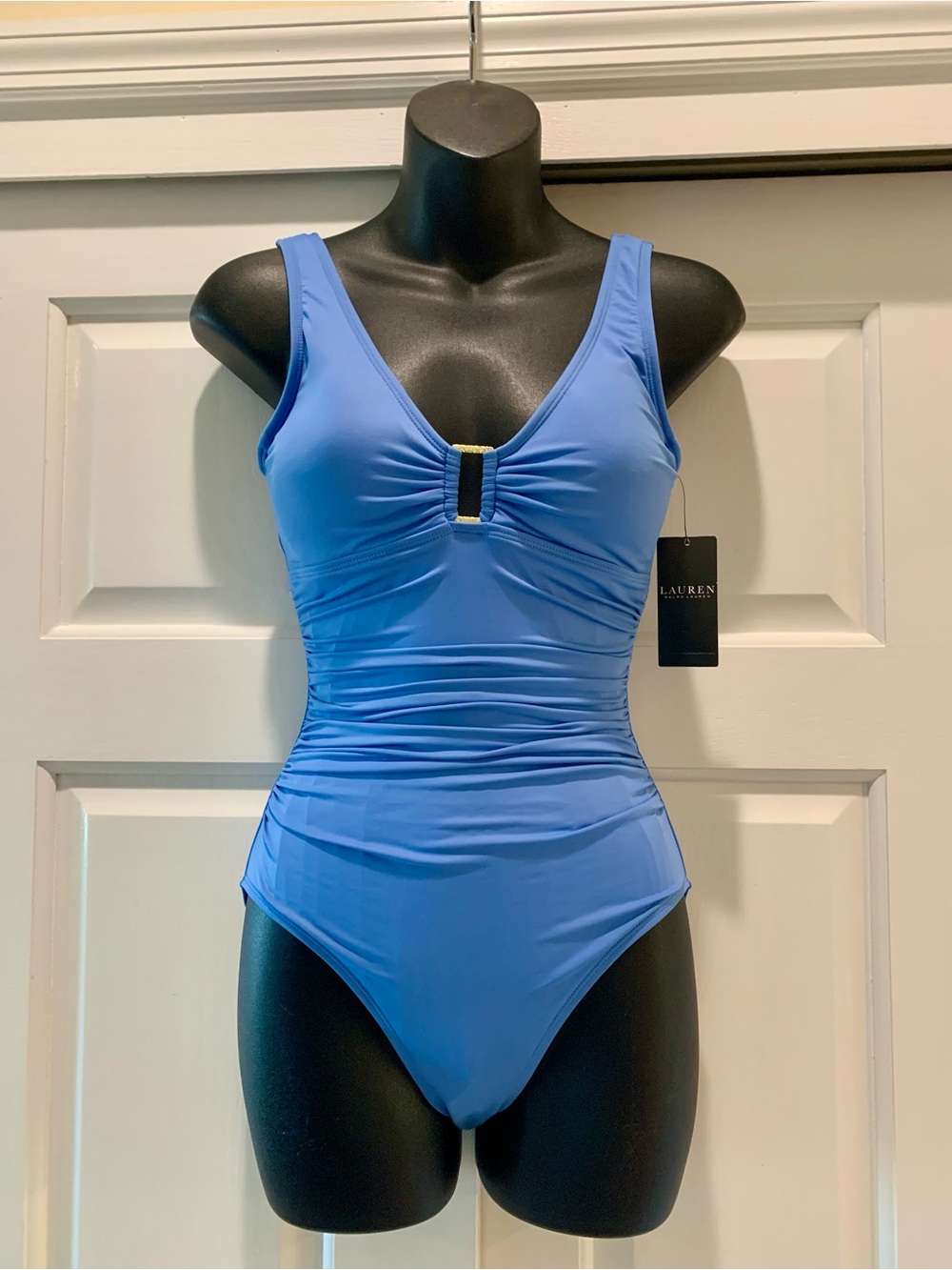 Lauren Ralph Lauren Blue One-Piece Swimsuit with Gold Accent, size 4